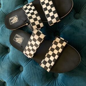 Vans Black & White Checkerboard Double-Strap Slides
